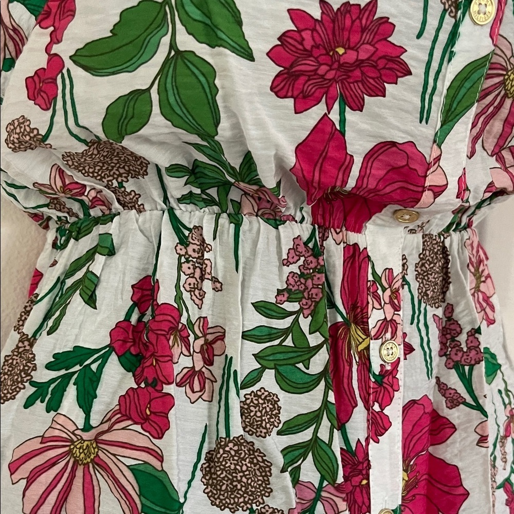 Tommy Hilfiger Floral Puff Sleeve Blouse - Pink and Green - Picture 8 of 12